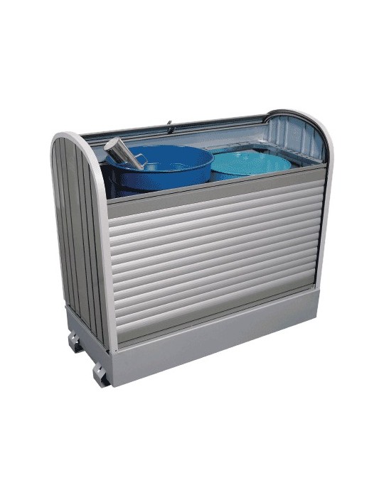 Box acier avec store coulissant alu